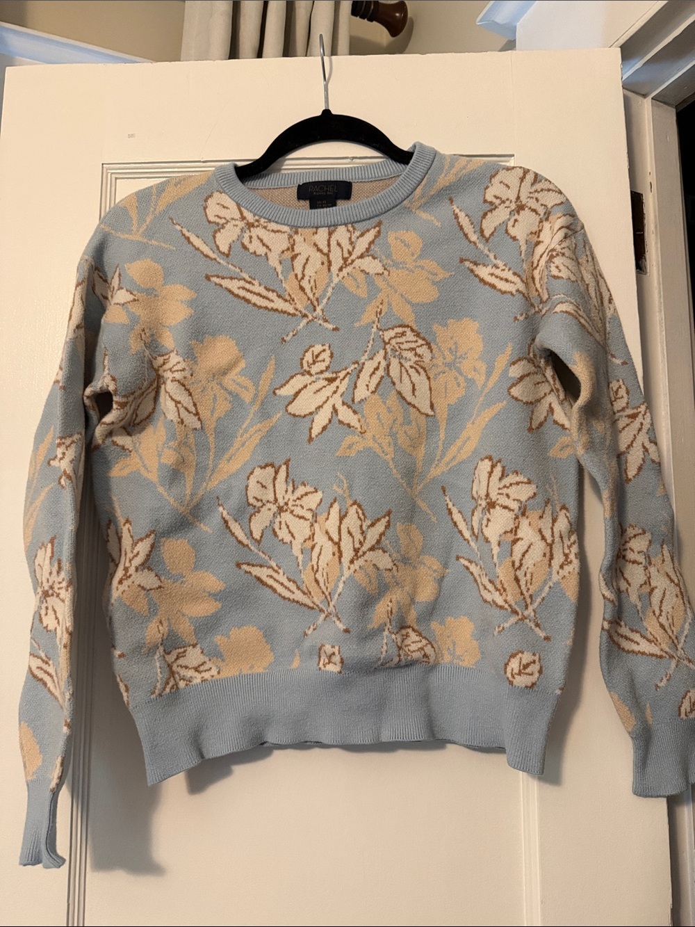 RACHEL Rachel Roy Light Blue Floral Crewneck Sweater